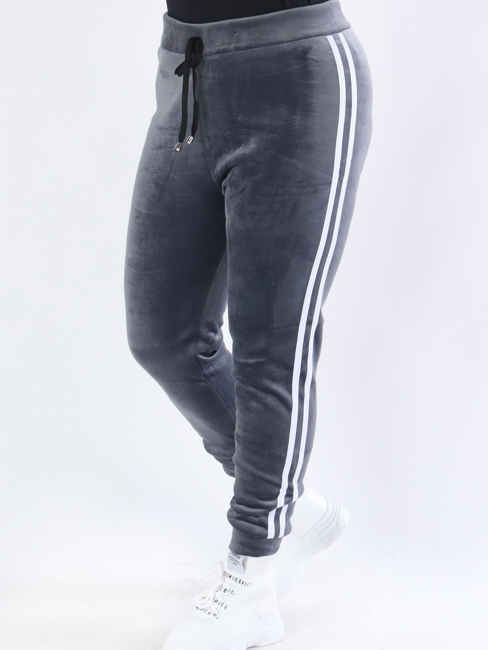 Achilla - Velour joggingbukser med hvide striber